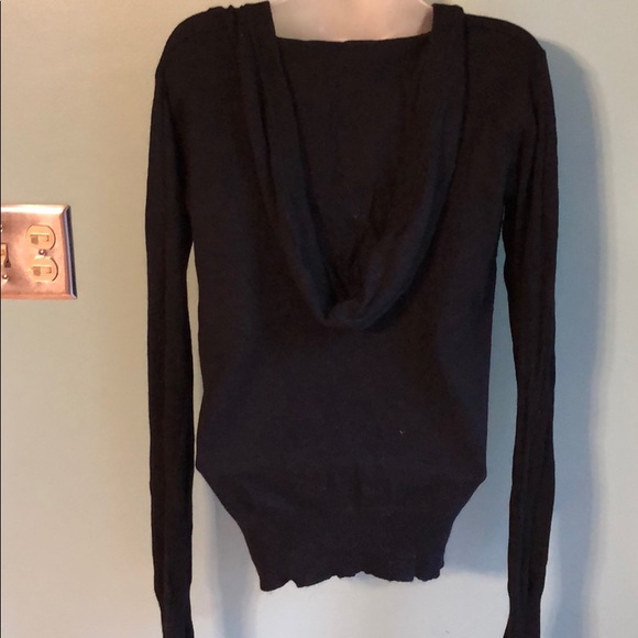 Black Hooded V-neck Sweater M SO SOFT - Picture 2 of 4